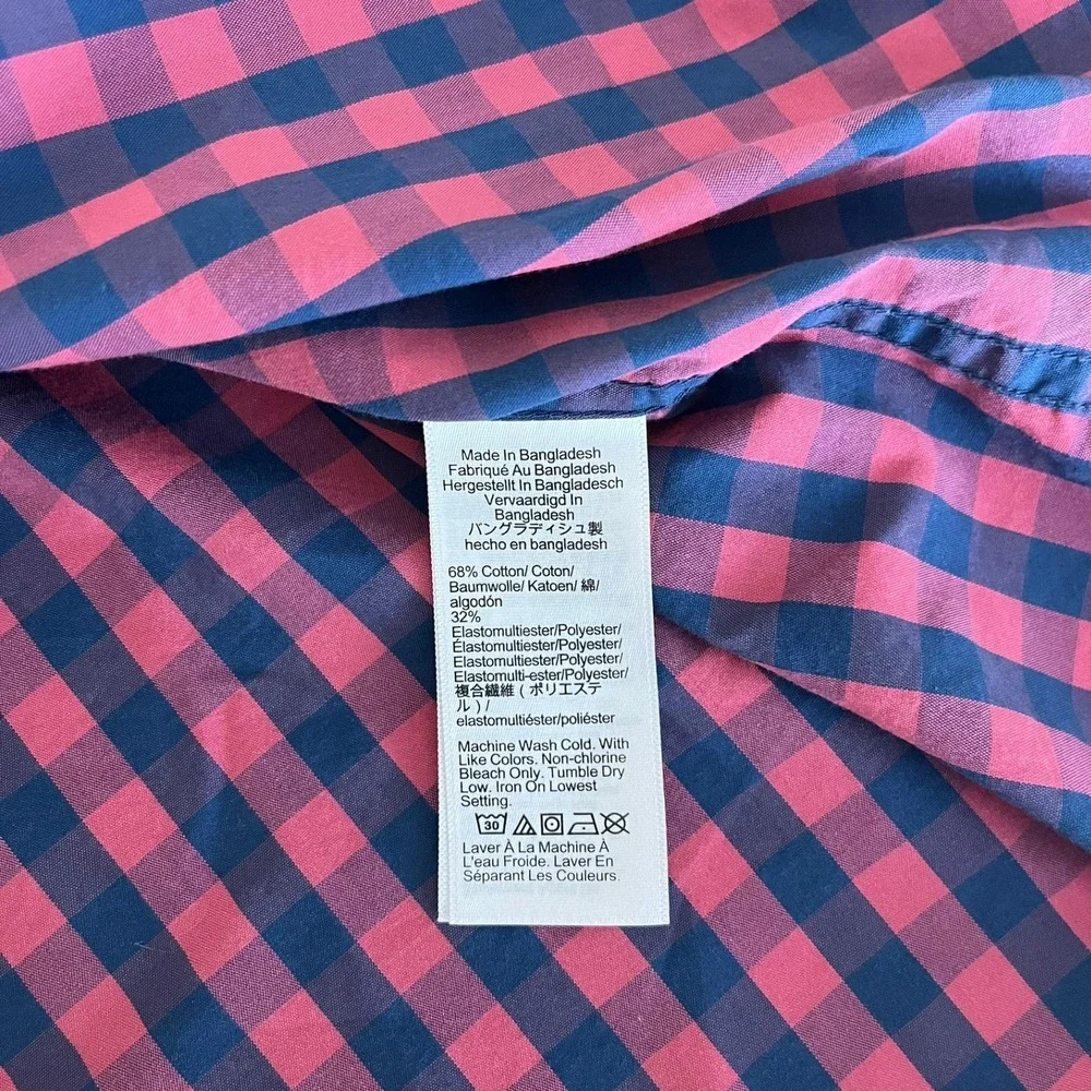J.Crew Performance Slim Untucked Shirt Mens XL Pink Navy Blue Gingham Check